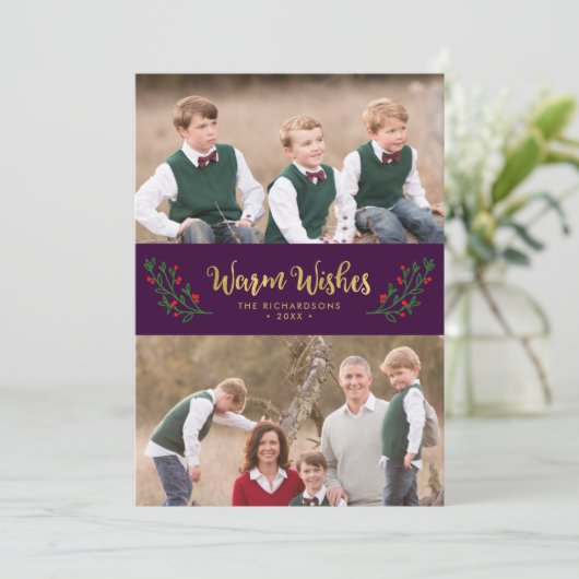 フェスティバルの葉の暖かい願い紫の休日の写真 シーズンカード (スタンド正面)