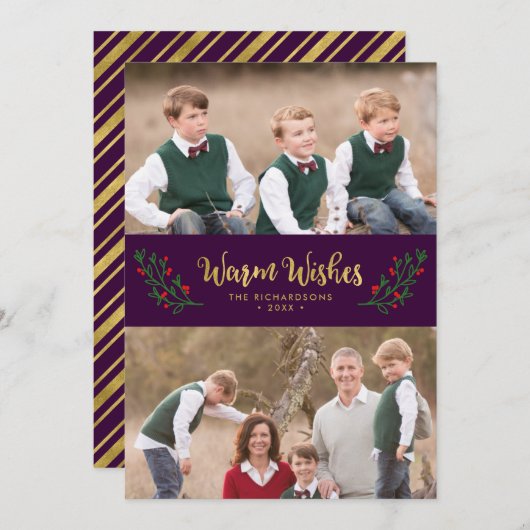 フェスティバルの葉の暖かい願い紫の休日の写真 シーズンカード (正面/裏面)