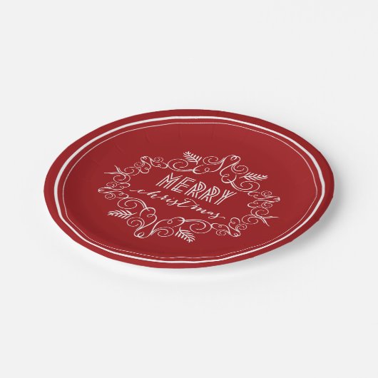 フェスティバルの葉アールデコヴィンテージメリークリスマス ペーパープレート (アングル)