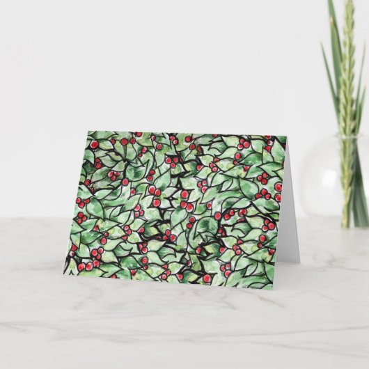 フェスティバルの葉クリスマスの水絵画色の シーズンカード (正面)