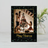 フェスティバルの葉クリスマスベリー写真 箔シーズンカード (立ち正面)