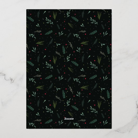 フェスティバルの葉クリスマスベリー写真 箔シーズンカード (裏面)