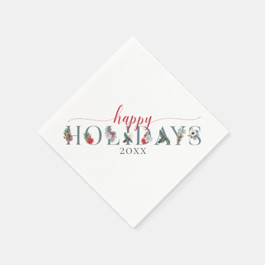 フェスティバルの葉ハッピーホリデーズイヤーディナーサービング スタンダードカクテルナプキン (角)