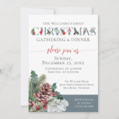 フェスティバルの葉ファミリークリスマスディナー招待状 カード (正面)