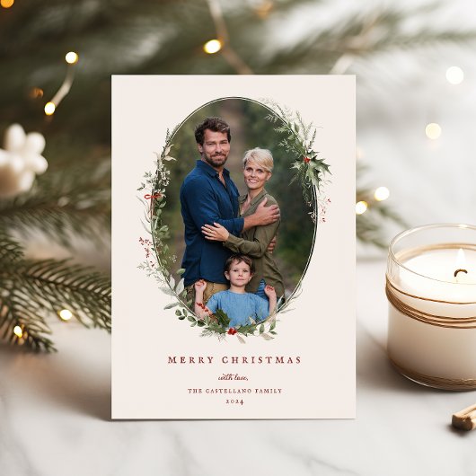 フェスティバルの葉フレームフラットホリデーフォトカード シーズンカード