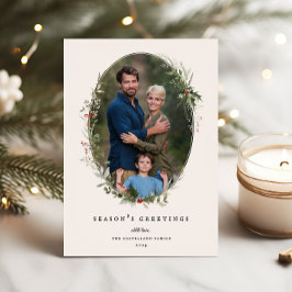 フェスティバルの葉フレームフラットホリデーフォトカード シーズンカード