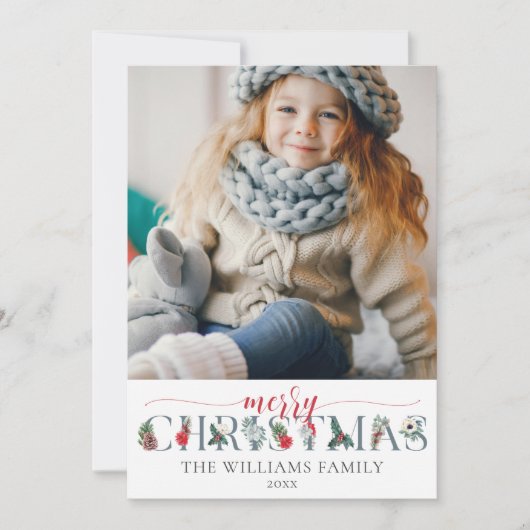 フェスティバルの葉メリークリスマスフローラグリーティング カード (正面)