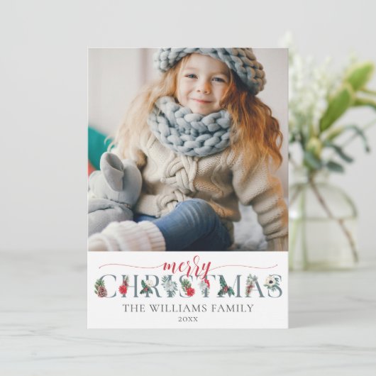 フェスティバルの葉メリークリスマスフローラグリーティング カード (スタンド正面)