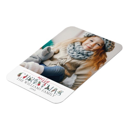 フェスティバルの葉メリークリスマスフローラグリーティング マグネット (左側)