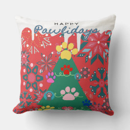 フェスティバルの赤いクリスマスツリーと手のオーナメント クッション