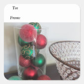 フェスティバルの赤と緑のクリスマスデコレーション スクエアシール (正面)