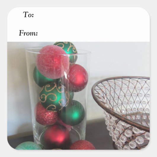 フェスティバルの赤と緑のクリスマスデコレーション スクエアシール (正面)