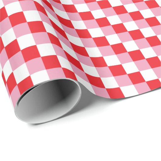 フェスティバルの赤、白、およびピンクの3色チェック ラッピングペーパー (ロールコーナー)