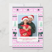 フェスティバルの醜いセーターと雪片カップルの写真 シーズンカード (裏面)