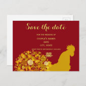 フェスティバルの金ゴールドレッドの中国の結婚年 案内ポストカード (正面/裏面)