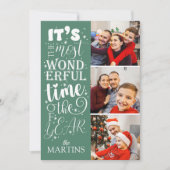 フェスティバルの陽気なティール（緑がかった色）クリスマス3写真 シーズンカード (正面)