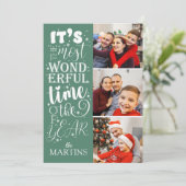 フェスティバルの陽気なティール（緑がかった色）クリスマス3写真 シーズンカード (スタンド正面)