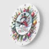 フェスティバルの雪だるまリース ラージ壁時計 (傾斜)