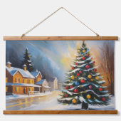 フェスティバルの雪のキャビンとクリスマスツリー 吊り下げ型タペストリー (正面)