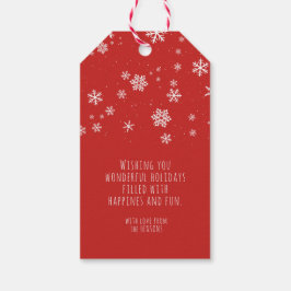 フェスティバルの雪片メッセージ – レッドクリスマスホリデー ギフトタグ