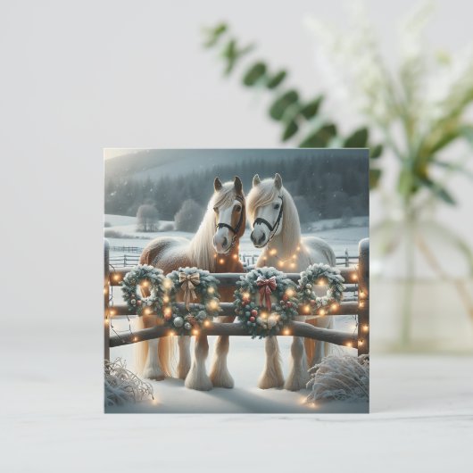フェスティバルの馬とクリスマスライトパーソナライズされた カード (スタンド正面)