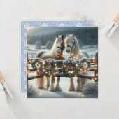フェスティバルの馬とクリスマスライトパーソナライズされた カード (正面/裏面インサイチュ)