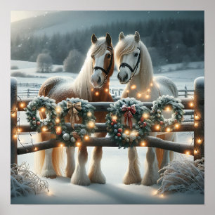 フェスティバルの馬とクリスマスライト ポスター
