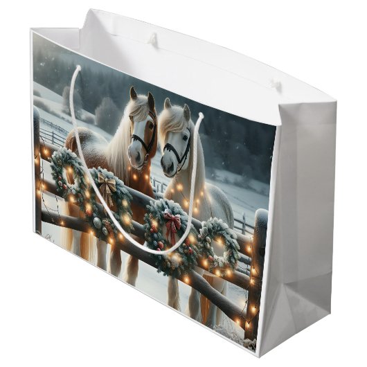 フェスティバルの馬とクリスマスライト ラージペーパーバッグ (裏面アングル)