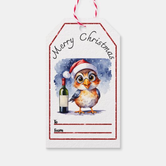 フェスティバルの鳥とワインのクリスマスラベル ギフトタグ (裏面)
