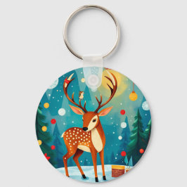 フェスティバルの鹿が雪に覆われた森 キーホルダー