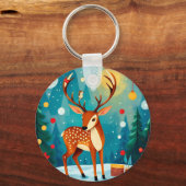 フェスティバルの鹿が雪に覆われた森 キーホルダー (正面)