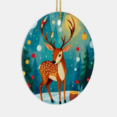 フェスティバルの鹿が雪に覆われた森 セラミックオーナメント (右)