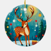 フェスティバルの鹿が雪に覆われた森 セラミックオーナメント (裏面)