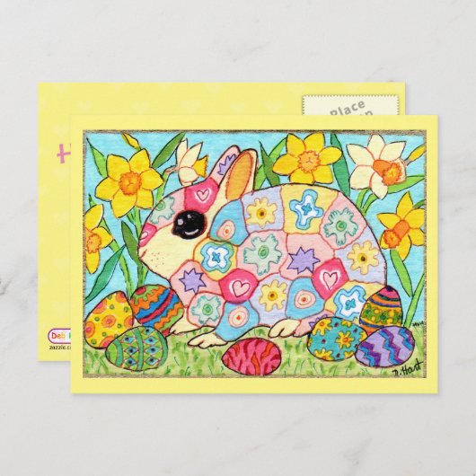 フェスティバルのMillefioriのバニーは民芸イースターに卵を投げつけます シーズンポストカード (正面/裏面)