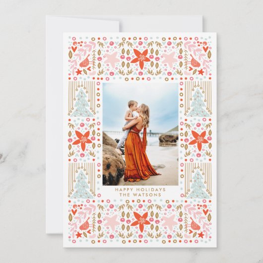 フェスティバルはっきりしたの葉フレームクリスマスフォトカード シーズンカード (正面)
