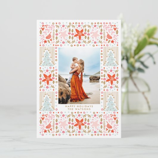 フェスティバルはっきりしたの葉フレームクリスマスフォトカード シーズンカード (スタンド正面)