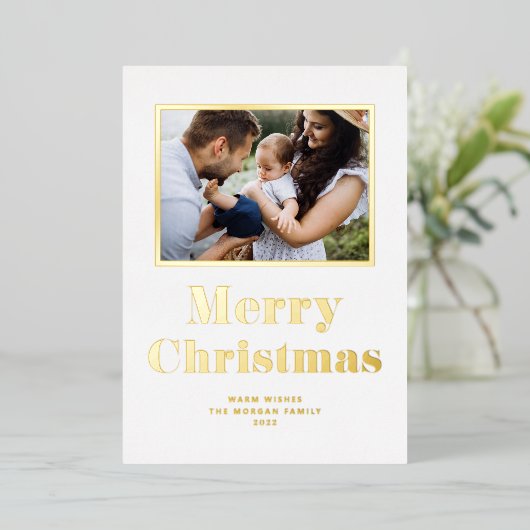 フェスティバルはっきりしたタイポグラフィメリークリスマスフォト 箔シーズンカード (立ち正面)
