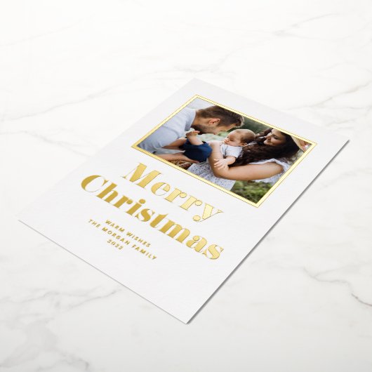 フェスティバルはっきりしたタイポグラフィメリークリスマスフォト 箔シーズンカード (回転した状態)