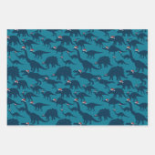 フェスティバルよくはしゃぐ恐竜がサンタハットを着て ラッピングペーパーシート (正面3)