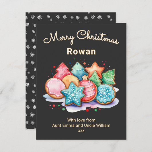 フェスティバルアイクッキーメリーパーソナライズされたクリスマス シーズンカード (正面/裏面)