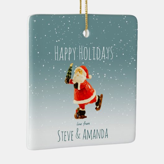 フェスティバルアイススケートで滑るサンタパーソナライズされた- セラミックオーナメント (右)