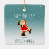 フェスティバルアイススケートで滑るサンタパーソナライズされた- セラミックオーナメント (裏面)