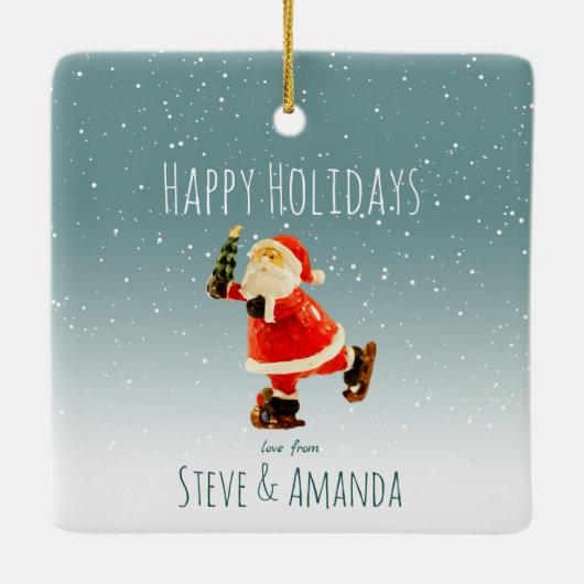 フェスティバルアイススケートで滑るサンタパーソナライズされた- セラミックオーナメント (裏面)