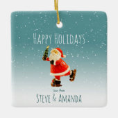 フェスティバルアイススケートで滑るサンタパーソナライズされた- セラミックオーナメント (正面)