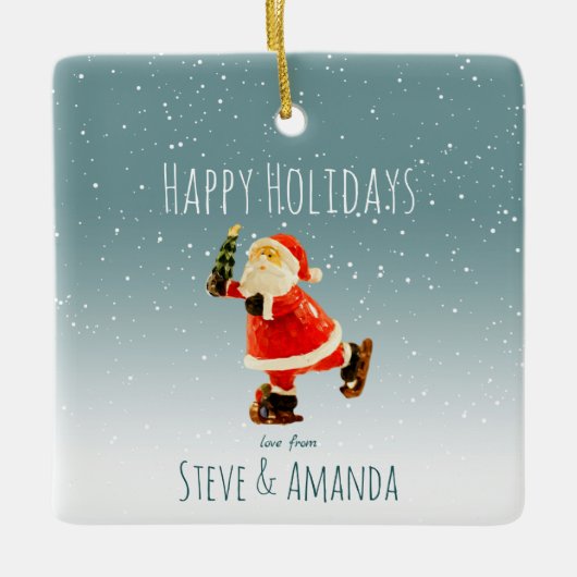 フェスティバルアイススケートで滑るサンタパーソナライズされた- セラミックオーナメント (正面)