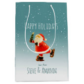 フェスティバルアイススケートで滑るサンタパーソナライズされた- ミディアムペーパーバッグ (正面)