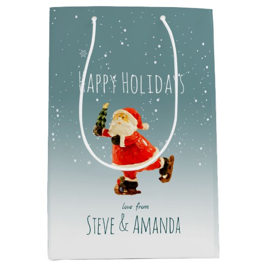 フェスティバルアイススケートで滑るサンタパーソナライズされた- ミディアムペーパーバッグ (正面)