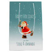 フェスティバルアイススケートで滑るサンタパーソナライズされた- ミディアムペーパーバッグ (裏面)