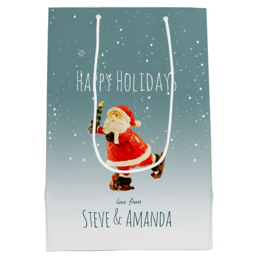 フェスティバルアイススケートで滑るサンタパーソナライズされた- ミディアムペーパーバッグ (裏面)