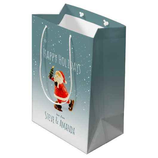 フェスティバルアイススケートで滑るサンタパーソナライズされた- ミディアムペーパーバッグ (裏面アングル)